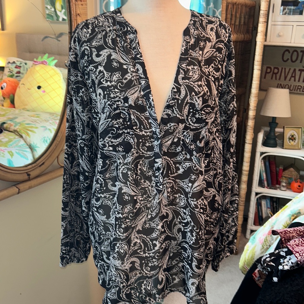 Gap Black White Blouse Xxl